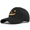 Gorra de béisbol de Halloween negra con bordado de sonrisa de calabaza naranja - Negro