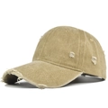 Gorra de béisbol vintage caqui de algodón lavado con detalles desgastados y bordes rotos - Ajustable / Caqui
