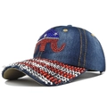 Navy blue denim baseball cap featuring a rhinestone elephant and American flag pattern - Adjustable / Navy Blue (DC329-1)