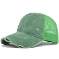 Distressed green washed cotton baseball cap with vintage mesh back and curved brim - Grass Green