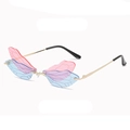 Pink and blue dragonfly wing rimless sunglasses with gold metal frame and gradient lenses - Gold Frame Pink Blue Lens