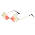 Rimless butterfly sunglasses with gradient lenses and golden metal frames for parties - Gold Frame Tri-color Lens (Pink Yellow Green)