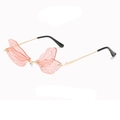 Pink dragonfly wing rimless sunglasses with gold metal frame for trendy party wear - Gold Frame Pink Lenses