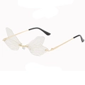 Frameless dragonfly wing sunglasses with gold metal temples and light transparent lenses - Gold Frame Clear Lens