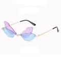 Trendsetting dragonfly wing sunglasses with purple blue gradient lenses and gold frames - Gold Frame Purple Blue Lens