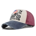 Gorra de béisbol de moto vintage lavada con estampado de club de motos en tricolor - Ajustable / Azul marino