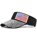 Visera negra con parche de bandera de EE. UU. y detalles de diamantes en la visera - Dc330-1 Negro / Ajustable