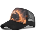 Dettaglio del cappello trucker con stampa animale e rete posteriore traspirante - Regolabile / Lupo Nero