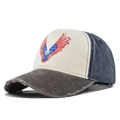 Detail of vintage eagle print on washed distressed trucker cap with frayed brim details - Adjustable / Coffee