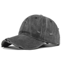 Gorra de béisbol de algodón lavado gris oscuro con detalles rotos retro y visera curva - Ajustable / Negro