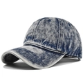Λεπτομέρεια υφής denim acid wash σε vintage καπέλο του μπέιζμπολ έξι πάνελ - Ρυθμιζόμενο / Ναυτικό μπλε
