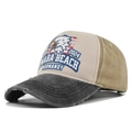 Vintage grey and khaki eagle baseball cap with washed distressed finish and Omaha Beach print - Black