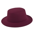 Macro view of burgundy wool felt boater hat showing fine texture and flat brim - Size 56-57 / Burgundy