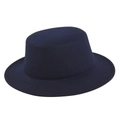 Close-up of dark blue wool felt flat top wide brim hat with neat edge stitching details - Size 56-57 / Navy Blue