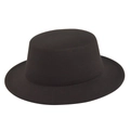 Detailed side view of black wide brim felt hat with flat top and smooth wool texture - Size 56-57 / Coffee