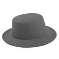 Detailed view of dark grey flat top wool felt hat showing stitching and brim texture - Size 56-57 / Gray
