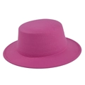 Detailed view of magenta flat top wool felt hat with precise stitching and fine texture - Size 56-57 / Rose Red