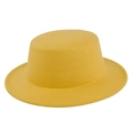 Minimalist bright yellow flat top wool felt boater hat with stylish stitched edge - Size 56-57 / Yellow