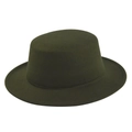 Detailed close-up of dark olive green wool felt flat top hat showing smooth texture - Size 56-57 / Army Green