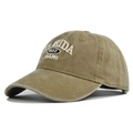 Close-up of vintage FLORIDA MIAMI embroidery on washed cotton khaki baseball cap - Khaki