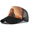 Cappellino trucker nero con stampa realistica di leone e pannello posteriore in rete - Regolabile / Leone Nero