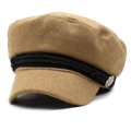 Klassieke camel wolvilt newsboy cap met zwart gevlochten touw en zilveren knopen - M (56-58cm) / Khaki