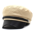 Detail of beige fabric crown and black faux leather brim with braided cord decoration - M(56-58cm) / Beige