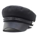 Berretto da marinaio nero in lana con visiera in pelle e bottone laterale argento - M (56-58cm) / Nero