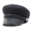 Cappello marinaio nero da donna in tela con visiera in pelle e bottoni argentati - M(56-58cm) / Nero