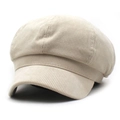 Classic beige corduroy newsboy cap with vintage ribbed texture and structured brim - Beige