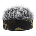 Camouflage visor hat with grey curly hair wig for men and women, creative novelty cap - Landlord Style (MH 2062)