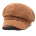 Classic caramel corduroy baker boy hat for women with a vintage octagonal peak cap design - Camel