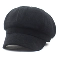 Classic black corduroy newsboy cap for women featuring a textured octagonal crown design - Black