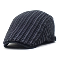 Détail du béret en coton bleu marine à rayures avec boucle de réglage latérale en métal - M (56-58cm) / Noir