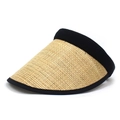 Zomerse strooien zonneklep met brede rand en zwarte stoffen bies voor UV-bescherming - Eén maat / Raffia Stijl