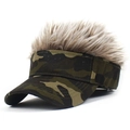 Camo visor hat with short brown hair wig for men and women outdoor party sun cap - Baseball Cap (MH 2062) / Black Camo with Coffee Hair