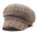 Casquette gavroche rétro à carreaux pour femme en tweed chaud pour l'automne et l'hiver - M (56-58cm) / Poche zippée