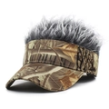 Camouflage sun visor hat with creative gray faux hair wig for men and women - Baseball Cap (MH 2062) / Leaf Pattern with Gray Hair