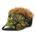 Macro detail of jungle leaf camouflage fabric and brown synthetic hair texture on cap - Baseball Cap (MH 2062) / Leaf Pattern with Dark Brown Hair