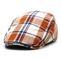 Coppola classica con motivo scozzese arancione e blu navy in stile vintage inglese - M (56-58cm) / Arancione