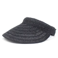 Women's black straw visor hat with wide brim for outdoor summer sun protection - M / Black