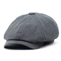 Detail of deep grey newsboy cap showing twill texture and eight-panel stitching design - M / Gray