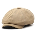 Detail of khaki cotton newsboy cap showing eight-panel stitching and white contrast seams - M / Khaki