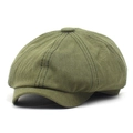 Classic olive green cotton newsboy cap featuring eight-panel stitching and retro brim - M / Green