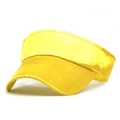 Detail view of bright yellow sun visor hat with reinforced stitching on the brim - M / Yellow