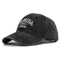 Vintage washed charcoal grey cotton baseball cap with Florida 1822 Miami embroidery - Black