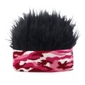 Detailed knit pink camouflage headband with black faux hair fibers for outdoor fun - Adjustable / Red Camo + Black