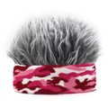 Macro detail of silver flair hair wig with pink camouflage headband for festive styling - Adjustable / Red Camo + Gray