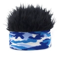 Close-up of blue camouflage knit headband with creative black synthetic spiky wig hair - Adjustable / Blue Camo + Black