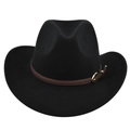 Klassieke zwarte vilten cowboyhoed met een bruine gevlochten leren band en gouden gesp - M (56-58cm) / Zwart